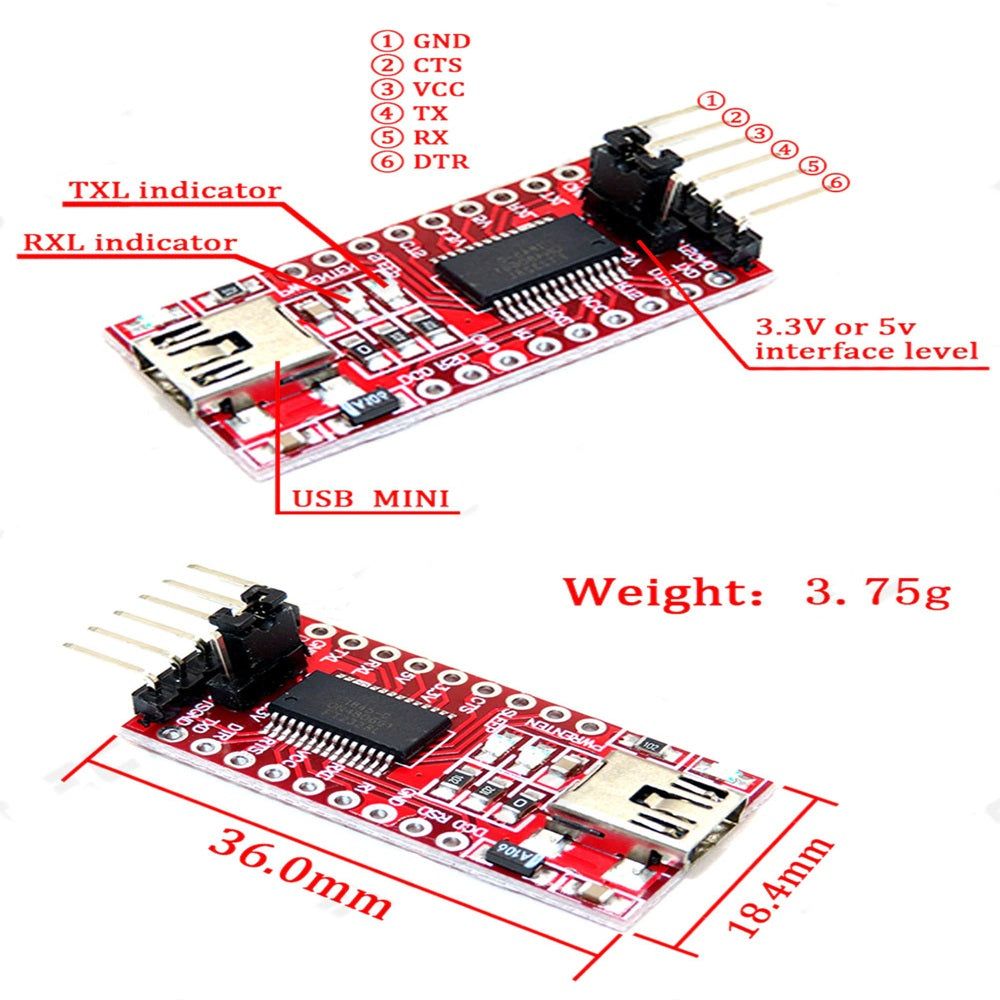 Ft232l Module FT232RL USB to TTL Serial Adapter Module – ControllersTech®